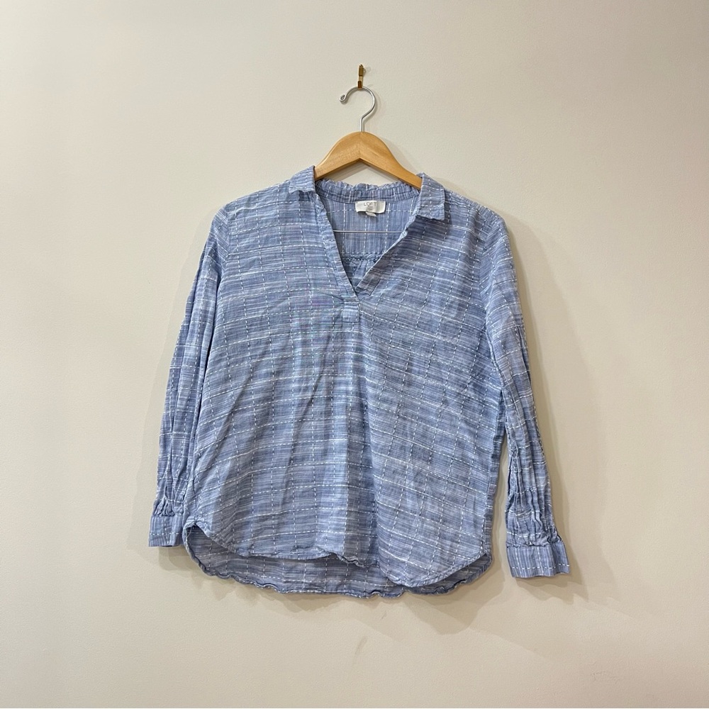 LOFT Outlet Light Blue Cotton Blouse Petite Size LP